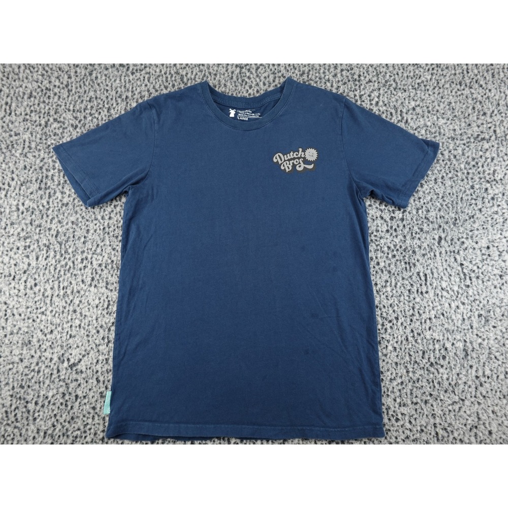 Dutch Bros T-Shirt Mens Large Teal Blue Retro Sun Graphic Coffee Tee